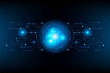 Mavi neonun vektör çizimi, yuvarlak şekillerin geleceksel tasarımı 