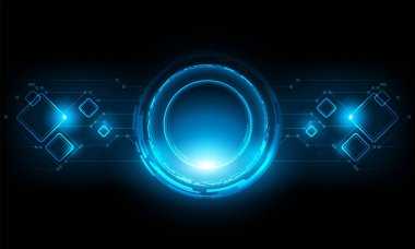 Mavi neonun vektör çizimi, yuvarlak şekillerin geleceksel tasarımı 