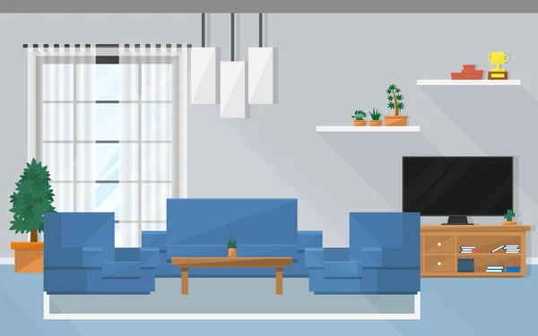 Woonkamer Interieur Design Met Bank Accessoires Vector Illustratie — Stockvector