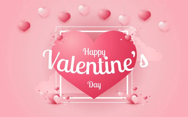 Valentines Den Karta Šablona Srdcem Jednoduše Vektorové Ilustrace — Stockový vektor