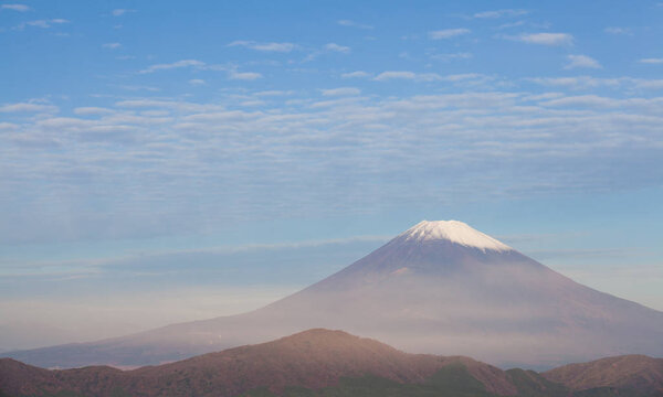 Top of mountain Fuji and cloud in autumn morning