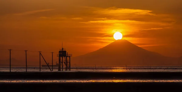Zon met berg Fuji — Stockfoto
