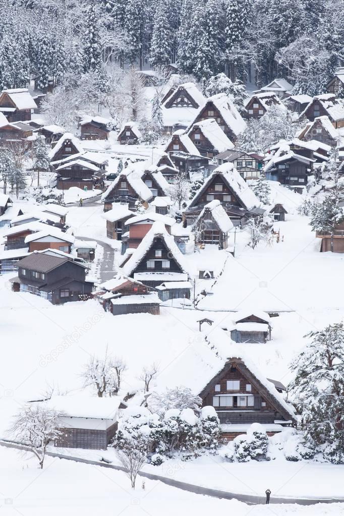 Shirakawago village with snow