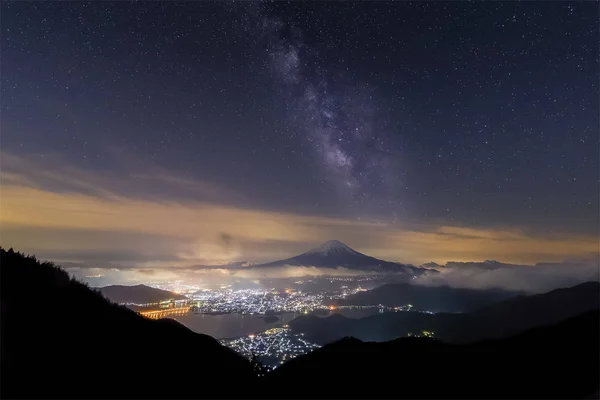 Montanha Fuji e Milkyway — Fotografia de Stock