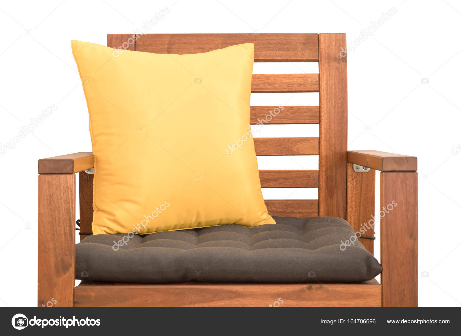 Wooden Chair With Cushion  - Blue Chair By The Curtains.
