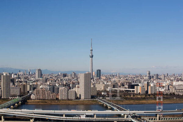 TOKYO - JAN 11, 2017: View of Tokyo Sky Tree (634m) , the highest free-standing structure in Japan and 2nd in the world with over 10 million visitors each year, on JAN 11, 2017 in Tokyo, Japan.