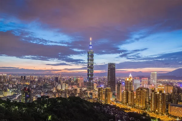 Taiwán Taipei Vista Nocturna Desde Monte Elefante — Foto de Stock