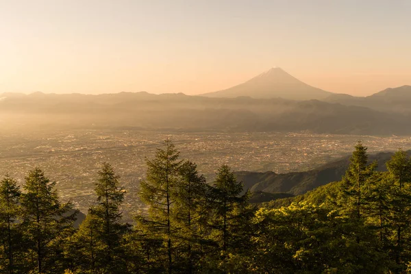 Monte Fuji Città Kofu Con Cielo All Alba Visto Dal — Foto Stock