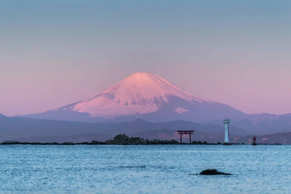 Deniz Manzarası Dağ Fuji Sabah Kış Sezonu Sagami Körfezi Yokosuka — Stok fotoğraf