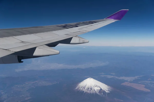 Top Mountain Fuji Snow Winter Season Taken Airplane Takeoff Tokyo — Stock Photo, Image
