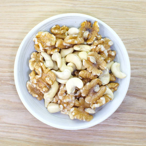 Assorted Mixed Nuts White Bowl — Stock Photo, Image