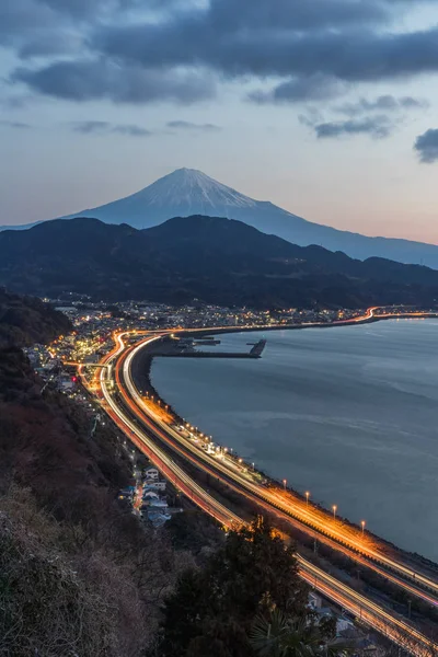 Winter Fuji Met Lange Blootstelling Van Het Tomei Expressway Bij — Stockfoto