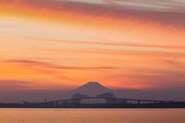 Tokio Gate Bridge Fuji Zachód Słońca — Zdjęcie stockowe