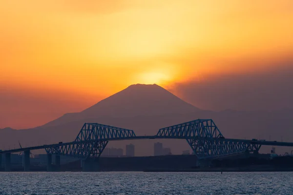 Diamant Fuji Blick Auf Die Untergehende Sonne Die Den Gipfel — Stockfoto