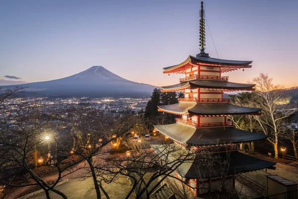 Chureito Pagoda Och Fuji Vid Solnedgången — Stockfoto