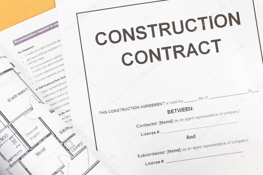 Close - up Blank construction contract paper