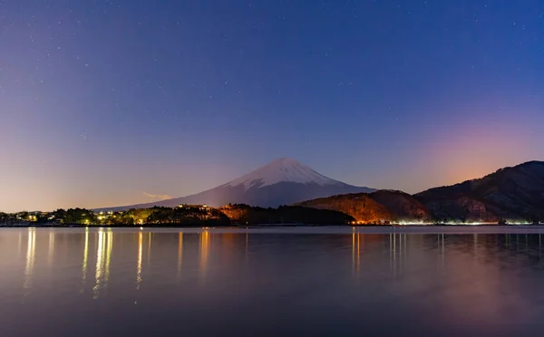 Lago Kawaguchiko Monte Fuji Por Noche — Foto de Stock