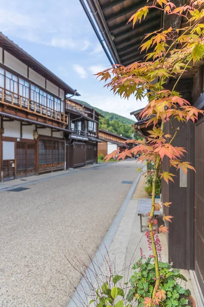 Vista Del Casco Antiguo Japonés Con Arquitectura Tradicional Madera Narai — Foto de Stock