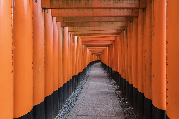 Тысячи Ворот Vermilion Torii Храме Фушими Инари Киото — стоковое фото