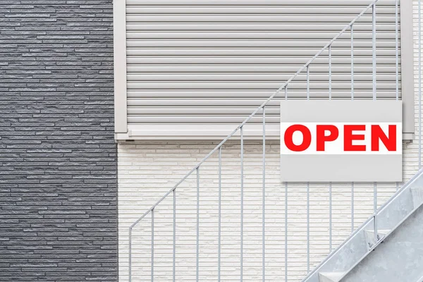 Open Sign Board Staircase Front House — Stock Photo, Image