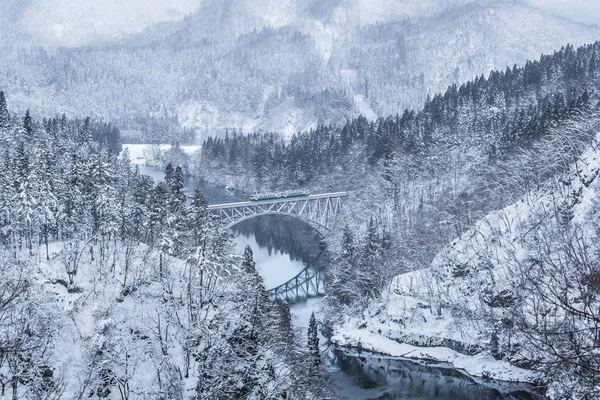 Tadami Залізничної Лінії Tadami Річка Зимовий Сезон Префектурі Фукусіма — стокове фото