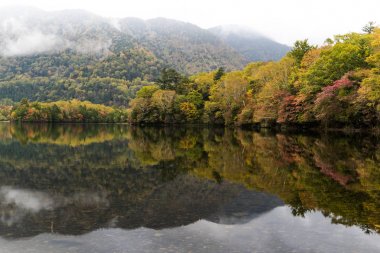 Nikko, Tochigi İli Sonbahar sezonu gölde Yumoko görünümünü