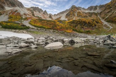 Autumn colors of Kamikochi Karasawa at Nagano, Japan clipart