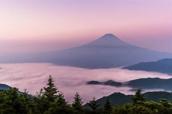 Гора Фудзи Морем Тумана Над Озером Кавагутико Летом — стоковое фото