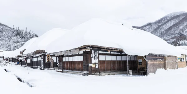 Japón Fukushima Diciembre 2017 Casas Cubiertas Nieve Pueblo Ouchijuku Temporada — Foto de Stock