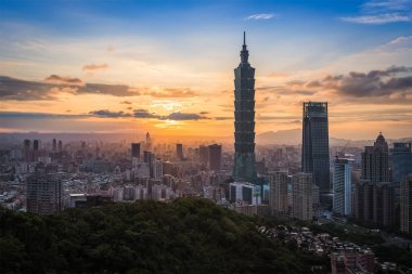 view of Taiwan Taipei city on sunset background clipart