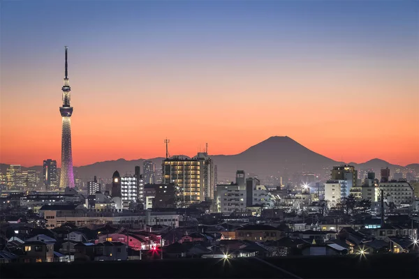 Tokyo Sky Tree Mezník Centrální Budovy Hory Fuji Zimní Sezóně — Stock fotografie