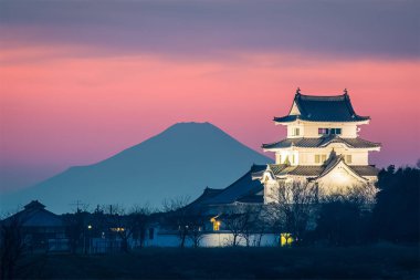 Sekiyado Castle and Mountain Fuji at sunset, Noda, Chiba Prefecture, Japan. clipart