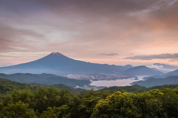Montagna Fuji Con Cielo Tramonto Lago Kawakuchiko Estate Giappone — Foto Stock