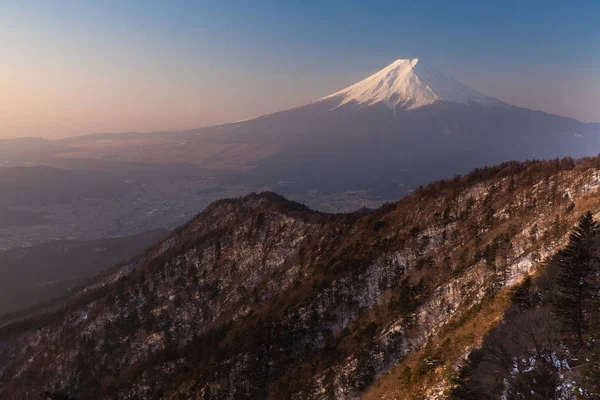Гора Фудзи Точное Время Восхода Солнца Зимний Сезон Вершины Горы — стоковое фото