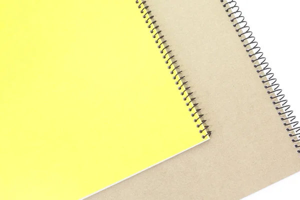 Couverture Carnet Jaune Carnet Brun Sur Fond Blanc — Photo