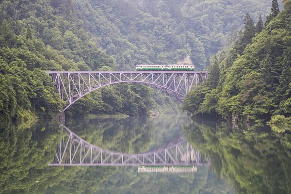 Línea Ferroviaria Tadami Río Tadami Temporada Verano Prefectura Fukushima Japón — Foto de Stock