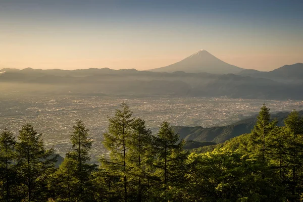 Montagna Fuji Città Kofu Con Alba Vista Dal Punto Vista — Foto Stock