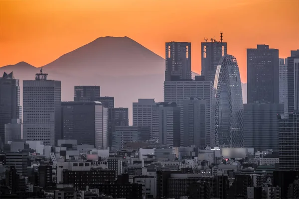 Toppen Berget Fuji Och Moln Höst Morgon City Japan — Stockfoto