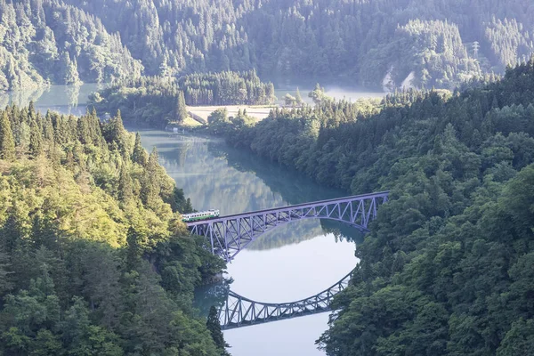 Fukushima Japan June Local Train Tadami Line Tadami River — Stock Photo, Image