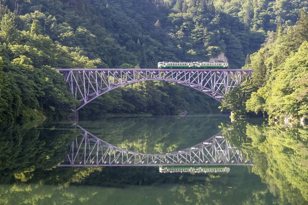 Pohled Železniční Trati Letní Sezóně Prefektura Fukušima Tadami — Stock fotografie