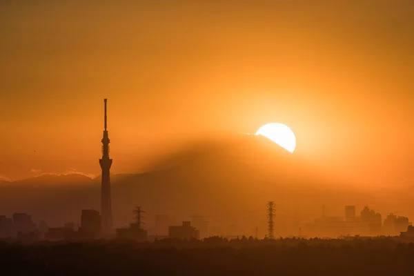 夕日を背景に東京スカイツリーのビュー — ストック写真