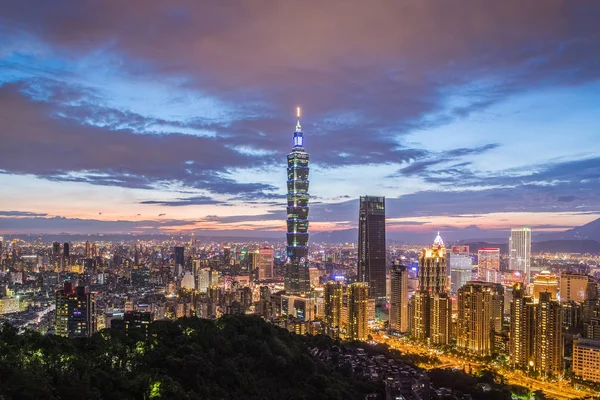 Pohled Město Taipei Noci Mount Slon — Stock fotografie