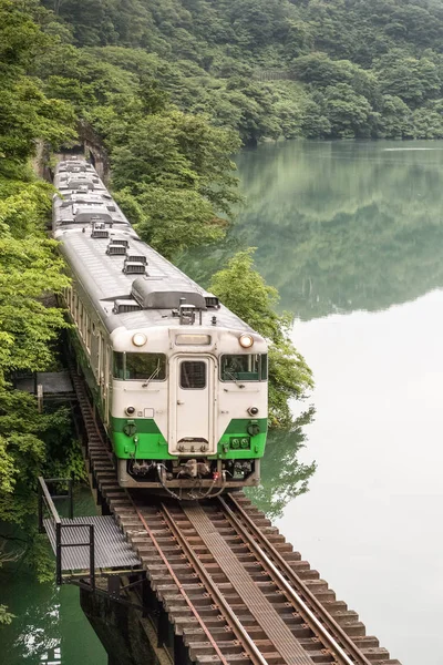 Línea Ferroviaria Tadami Río Tadami Temporada Verano Prefectura Fukushima — Foto de Stock