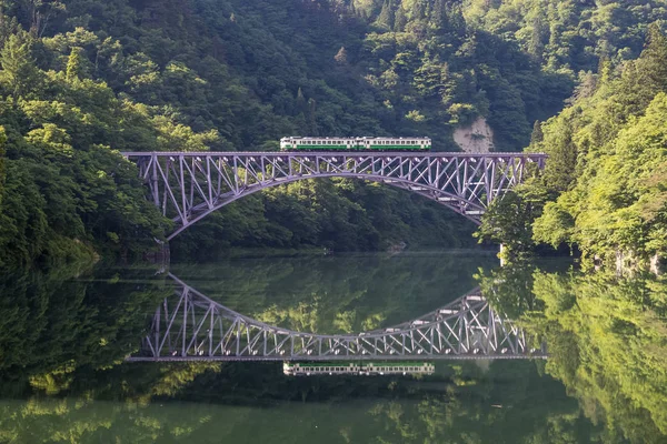 Tadami Železniční Trať Řeku Tadami Letní Sezóně Prefektuře Fukushima — Stock fotografie