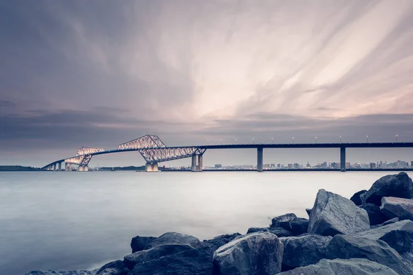 Tokyo Bay Med Tokyo Gate Bron Kväll — Stockfoto