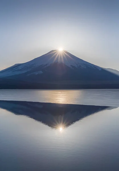 Fuji Diamond Fuji Diamond Lake Yamanakako Winter Season Diamond Fuji — Stock Photo, Image