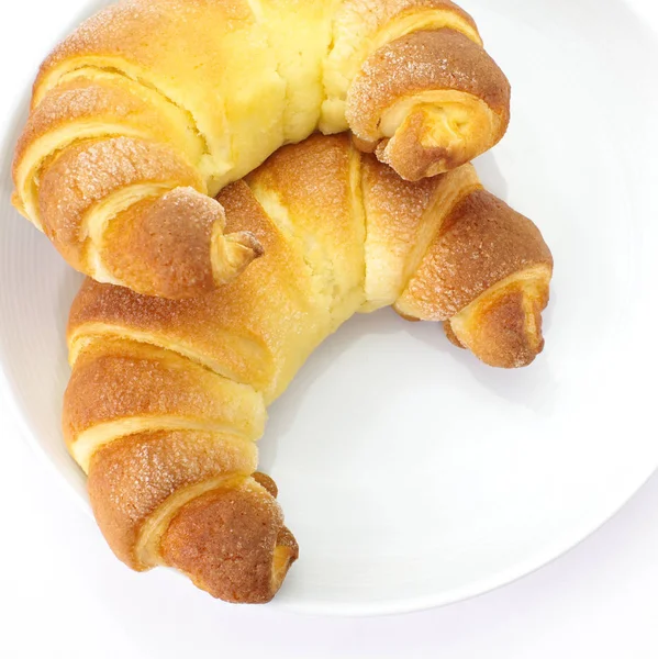 Verse Croissants Witte Plaat — Stockfoto