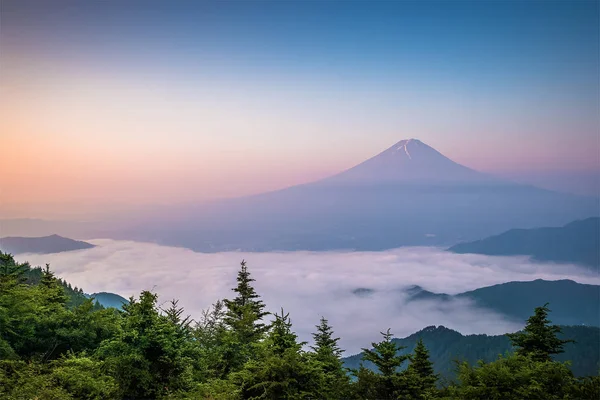 Monte Fuji Con Mare Nebbia Sopra Lago Kawaguchiko Estate — Foto Stock