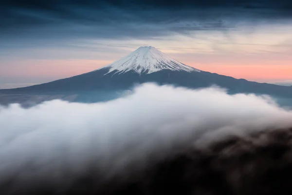 Topo Monte Fuji Com Bela Nuvem Pôr Sol Inverno — Fotografia de Stock