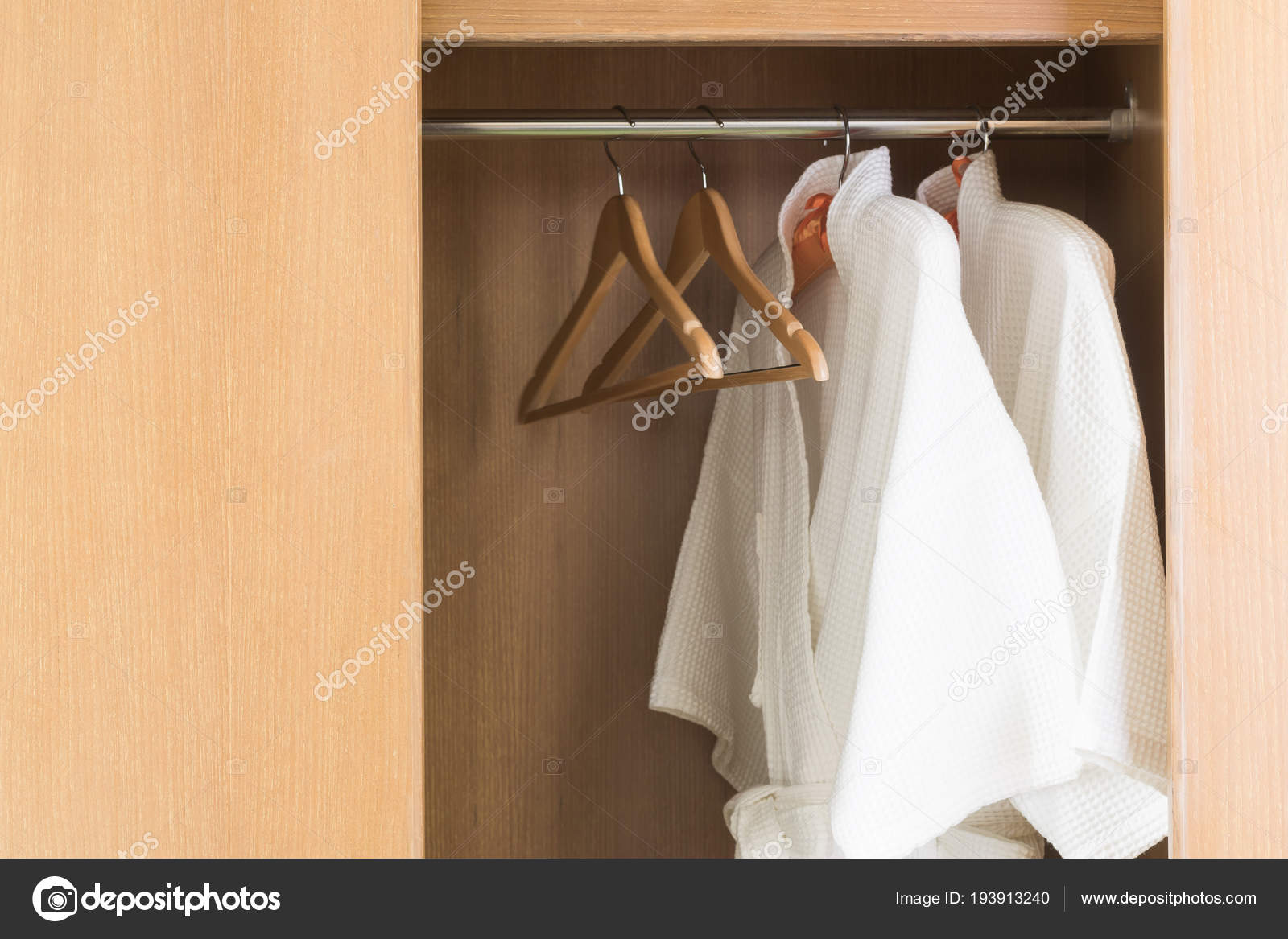 White Bathrobe Hanger Wardrobe Hotel Room Stock Photo Torsakarin 193913240
